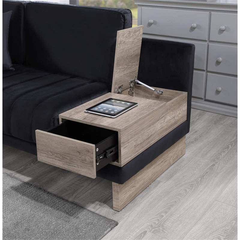 Canapé-lit modulaire réversible en velours noir avec compartiment de rangement Messina