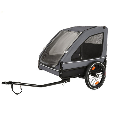 Pet Bike Trailer Dog Cart For Bicycle,Suitable For Small And Medium Pets, Easy Folding Cart Frame, Quick Release Wheel, Non-Slip Floor, Internal Leash, Black+Grey