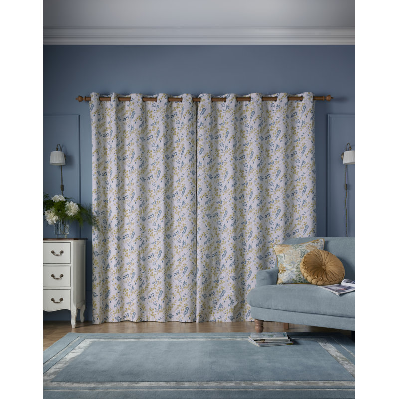 LONGSTON SPRIG OCHRE YELLOW EYELET CURTAIN, 64X90