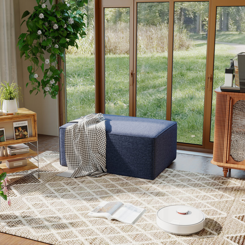 Compression Comfy Cloud 38" Velvet Sofa Ottoman, Blue