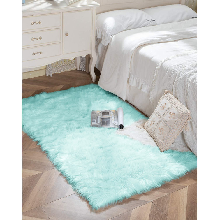 Kevn Light Blue Shag Faux Sheepskin Fur Washable Area Rug