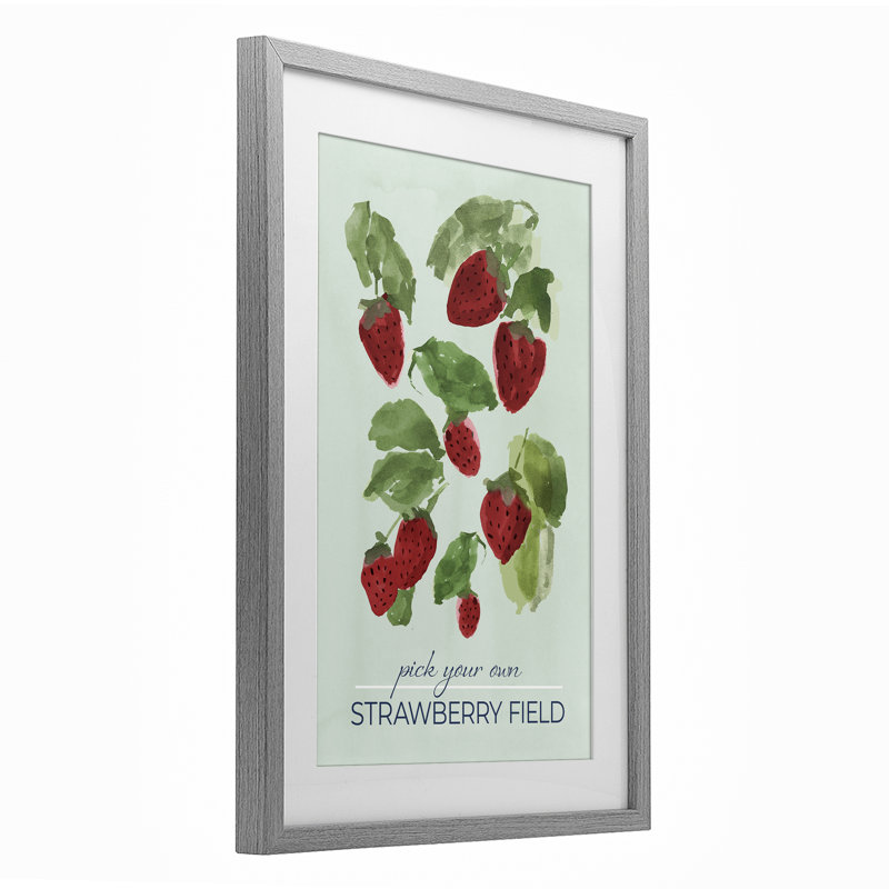 «Strawberry Field Pick Your propre», reproduction encadrée sous verre, conception de Lucille Price, Cadre de ferme gris