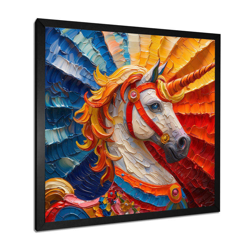 Carrousel à cheval jaune rouge spirale - cheval, décoration murale, art mural, salon, Toile encadrée noire simple