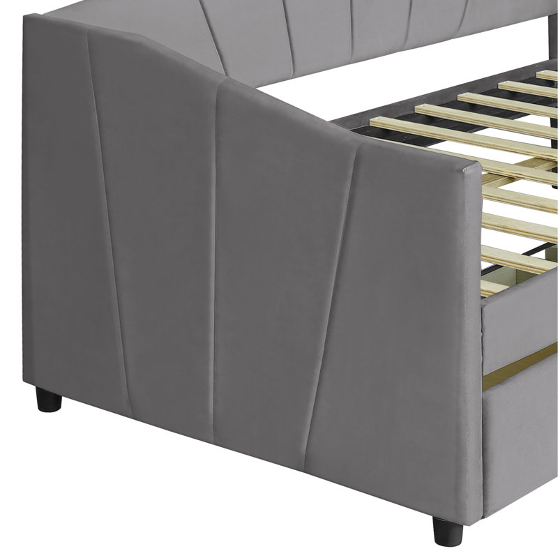 Lit de jour rembourré gris avec deux tiroirs - Idéal pour les espaces compacts et les moments de détente, Gris