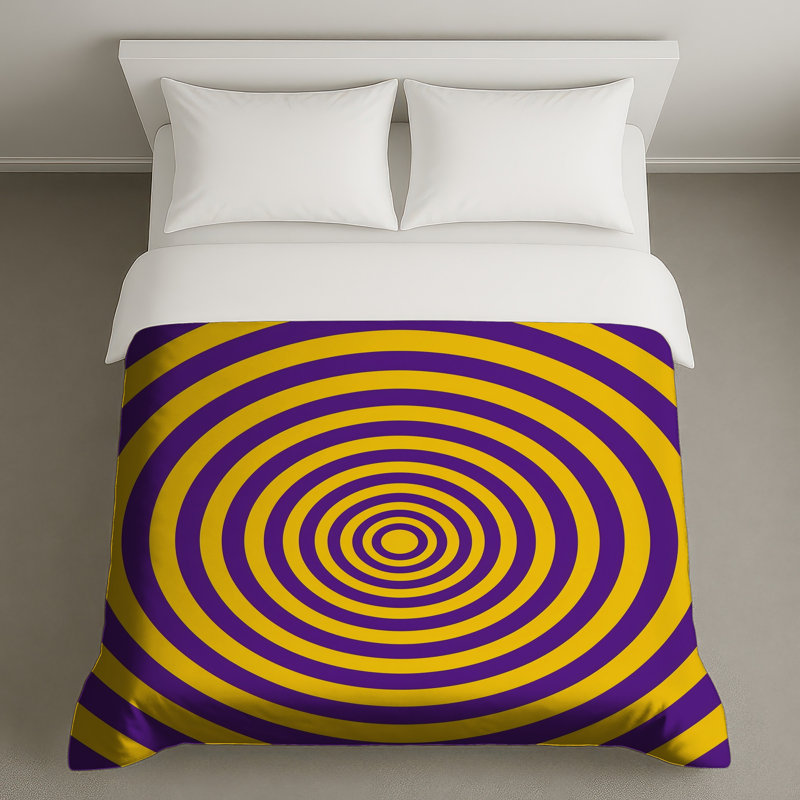 Housses de couette à cercles concentriques mauves et jaunes, Grand lit