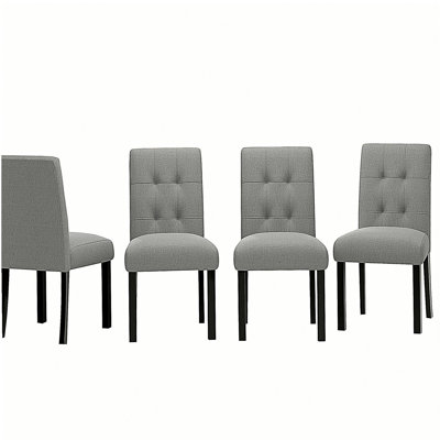 4 Piece Modern Tufted Dining Chair, Rustic Linen Upholstered with Black Rubber Wood Legs, Upholstered Accent Chair for Kitchen, Dining Room, Bedroom, Gray