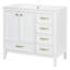 Meuble-lavabo 36 po avec lavabo, porte à fermeture douce, 4 tiroirs, structure et pieds en bois massif-129604128