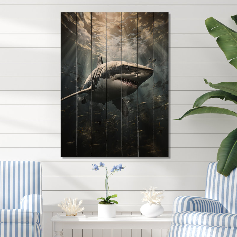 Requin gris la majesté sur bois, H 40 po x l 30 po x P 0,78 po