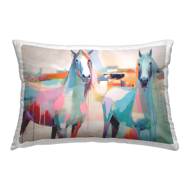 Coussin décoratif abstrait Abstract Pastel Horses par Irena Orlov