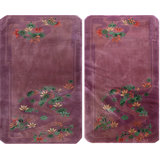 Pair Of Small Purple Color Antique Chinese Deco Wool Pile Area Rug