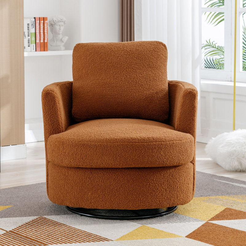 32"W Slipcovered Upholstered Swivel Barrel Chair, Caramel Boucle