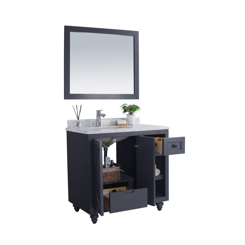 Ensemble de meuble-lavabo simple 36 po Mundy, Gris érable, Noir mat