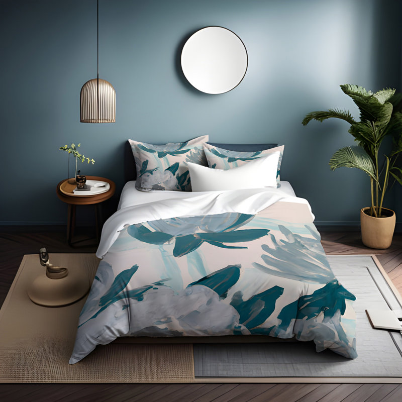 Polyester Floral Duvet Cover, King Duvet Cover + 2 King Shams