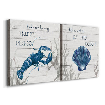 Happy Place - Ensemble de 2 reproductions d'art sur toile tendue