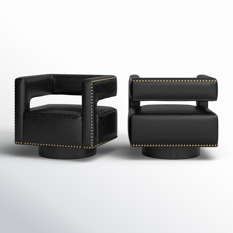 Fauteuil demi-tonneau pivotant de 29,5 po Roye, Noir, noir, noir, noir