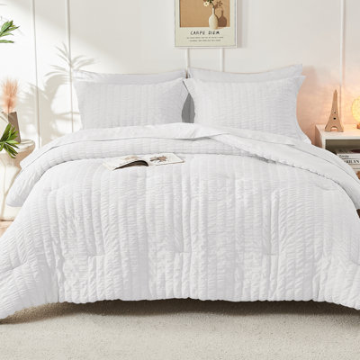HYMOKEGE Seersucker Comforter Set, All Season Bedding Set, Luxury Bed in a Bag for Bedroom