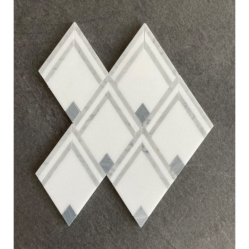 White & Gray Marble Diamond Geometric Mosaic Wall & Floor Tile, White Carrara