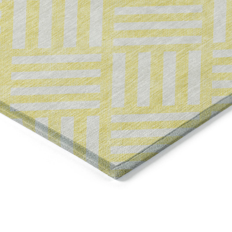 3' X 5' Yellow Geometric Washable Indoor Outdoor Area Rug