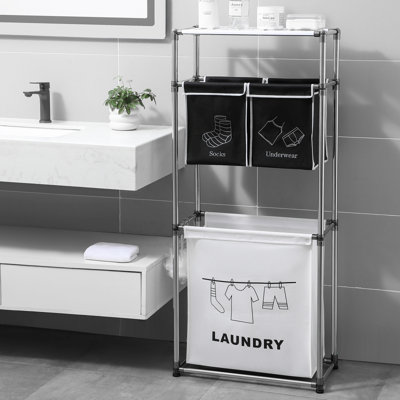 Laundry Hamper 3 Tier Laundry Sorter With 4 Removable Bags For Organizing Clothes, Laundry, Lights, Darks ,Three Hooks