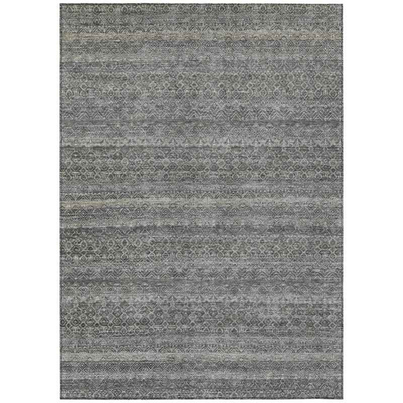 Machine Washable Indoor/Outdoor Xhevrie Pewter Rug, Rectangle 10' x 14'