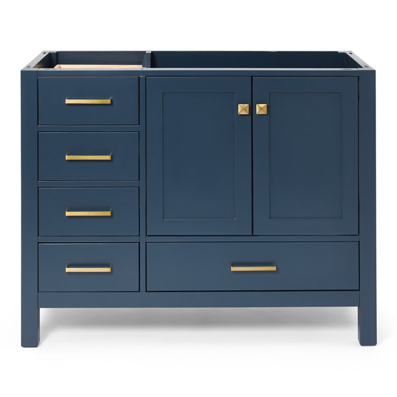 Cambridge 42'' W Single Bathroom Vanity Base, Midnight Blue, Satin Brass