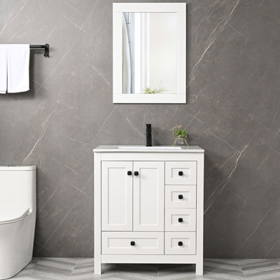 Wimer 30" Modern Single Bathroom Vanity Set with Ceramic Sink Top, Faucet, Eco-friendly Hand Paint
