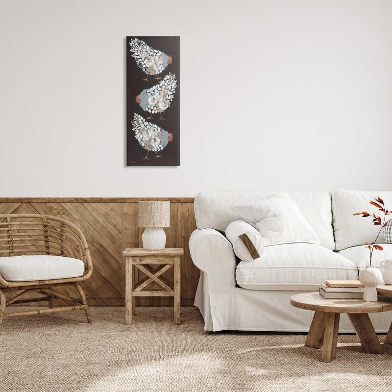 Rustic Gray and White Chicken Botanical Canvas Wall Art