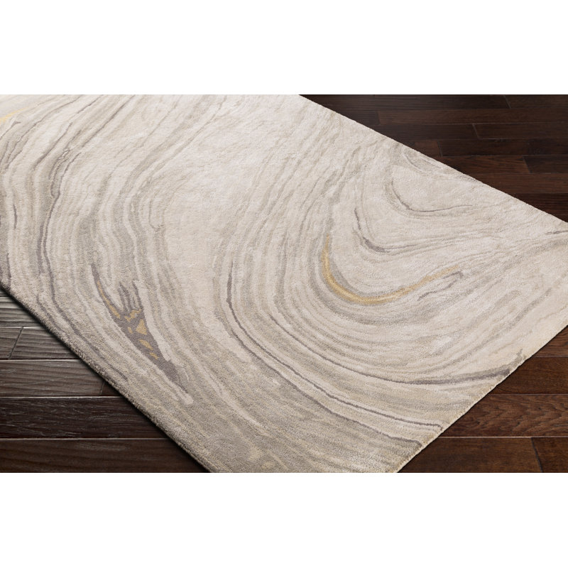 Demyan Abstract Handmade Tufted Gray/Ivory Area Rug, Round 10'