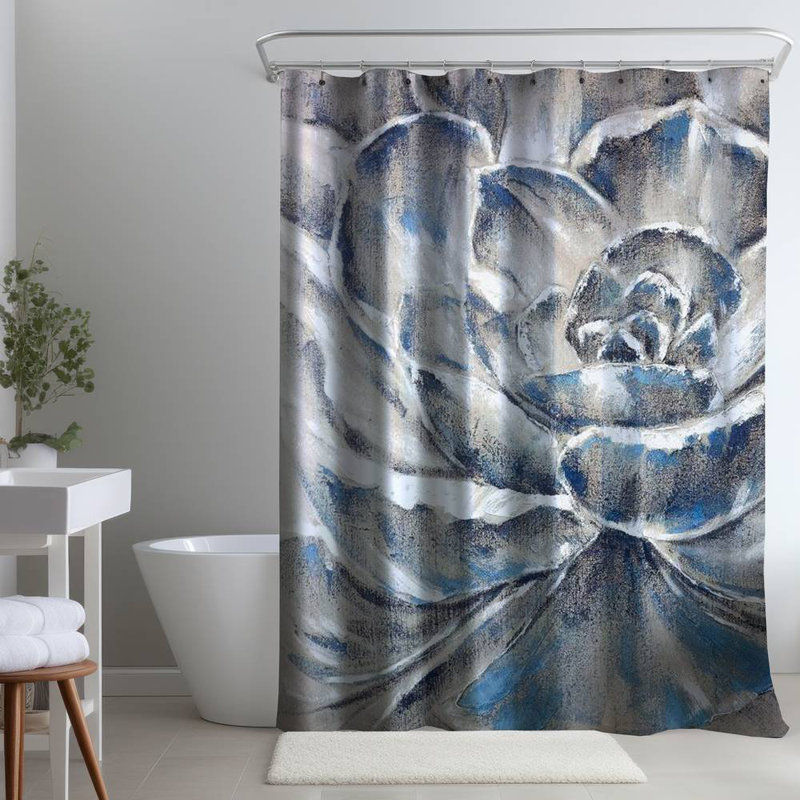 Shower Curtain FL94 – Polyester Shower Curtain, Dye Sublimation Print, 71" W × 74" L, Gray/Blue