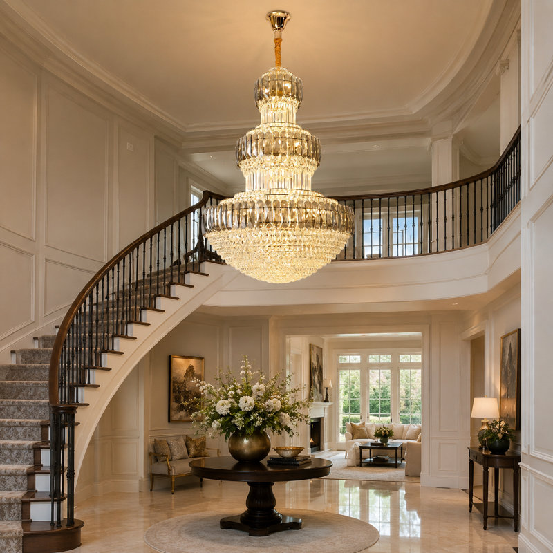 36-Light Dimmable Tiered K9 Crystal Chandelier, 59.06" Hx 39.37" Wx 39.37" D