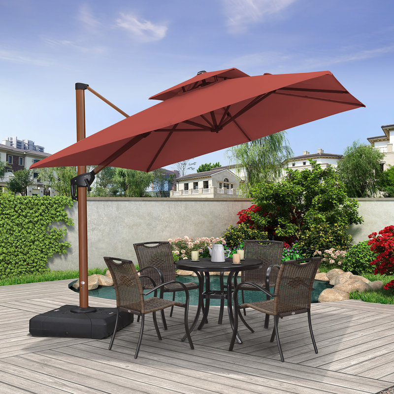 Waler 9' x 9' Square Wood Pattern Cantilever Umbrella,Brick Red, Brick Red