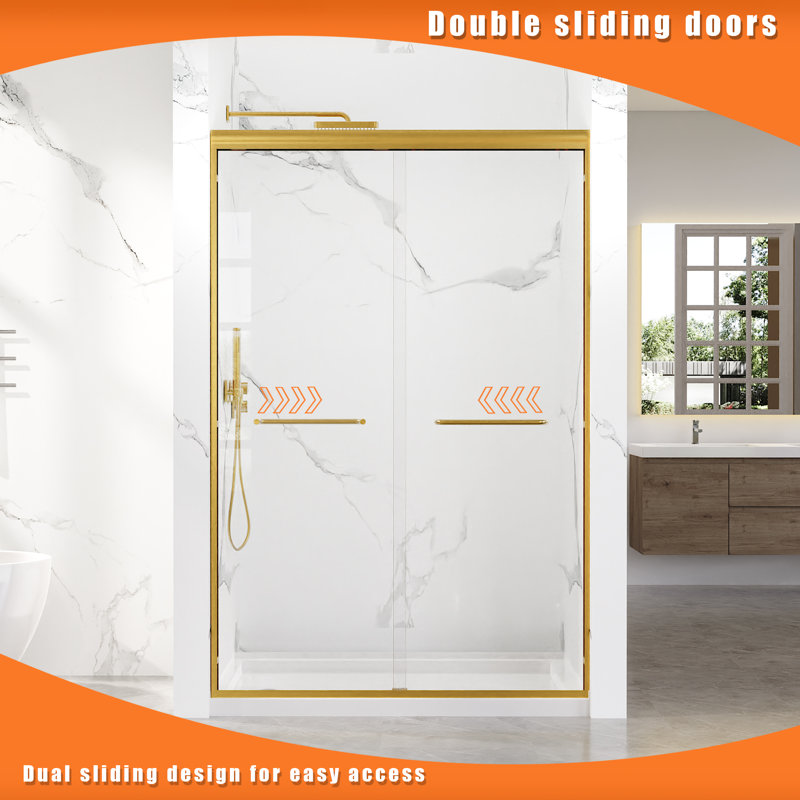 44–48 in. W x 72 in. H Framed Double Sliding Shower Door in Brushed Gold with 1/4 in.(6mm) Clear Tempered Glass, Brushed Gold