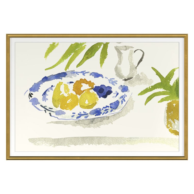 Blue Plate With Lemons Print by Dana Gibson, Gold Framed, 18" H x 25" W x 1" D