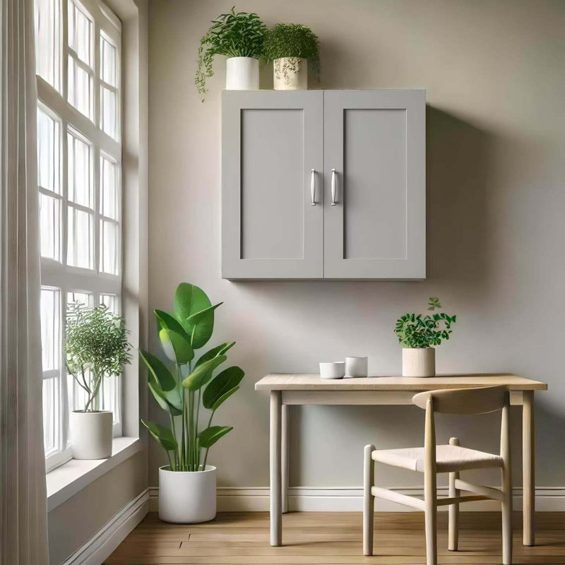 Armoire murale simple en bois massif gris clair à 2 portes et 2 tablettes pour le rangement de la cuisine, de la salle de bain, de la buanderie et des tablettes réglables prêtes à assembler (l 30 po x P 12 po x H 30 po)