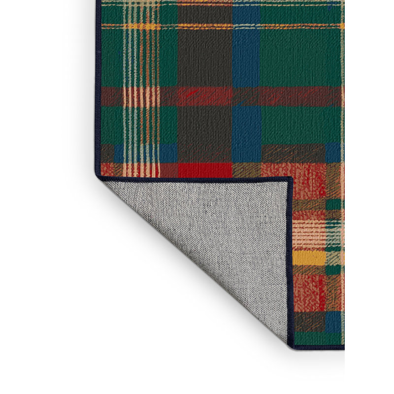 Washable Plaid Patterns Farm Area Rug, Square 7'