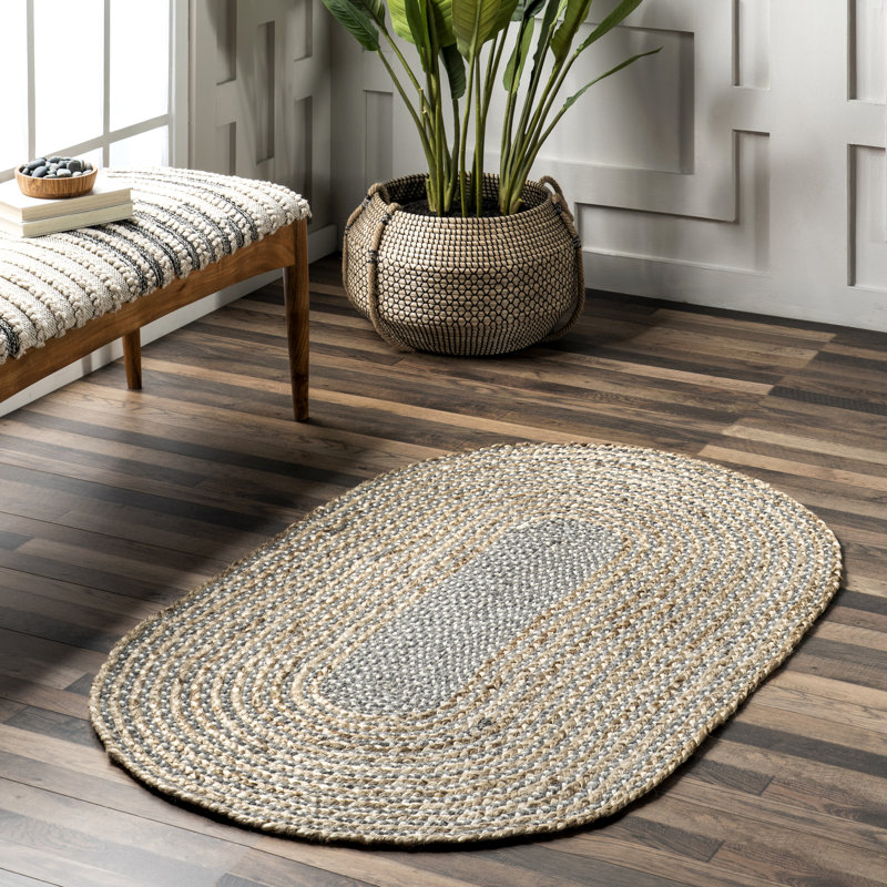 Tapis brun en jute / laine Pantanella, Ovale 3 pi x 5 pi