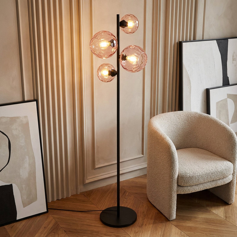 Lampe sur pied Koben à 4 lumières avec globe en verre noir