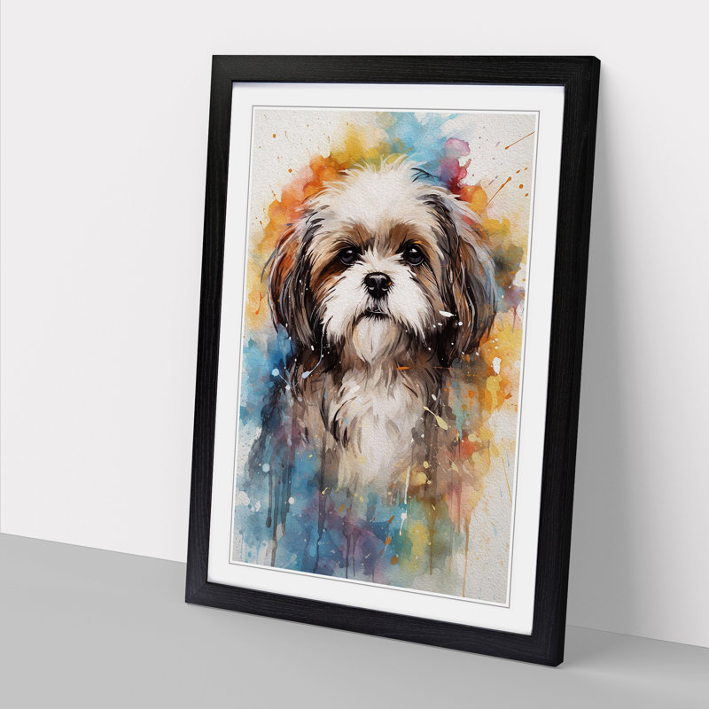Shih Tzu Action - Framed Print, 46cm H x 34cm W x 2cm D, Black Framed