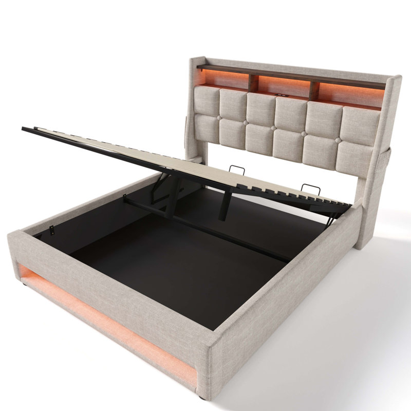Lit plateforme double tapissier, Naturel, Lit double