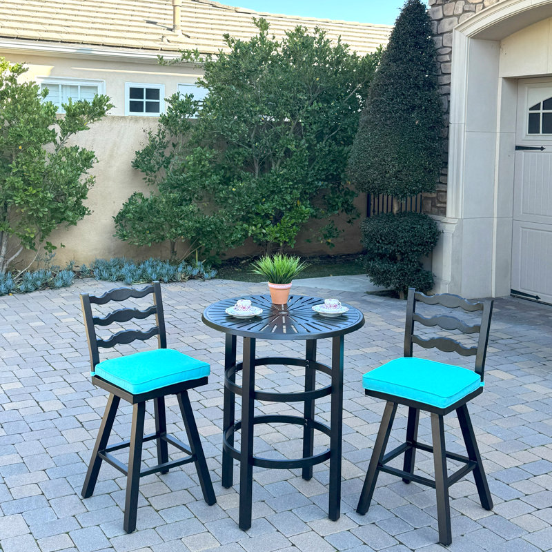 Aluminum 3-Piece Patio Bar Set with 30'' Round Counter Height Bar Table, Blue
