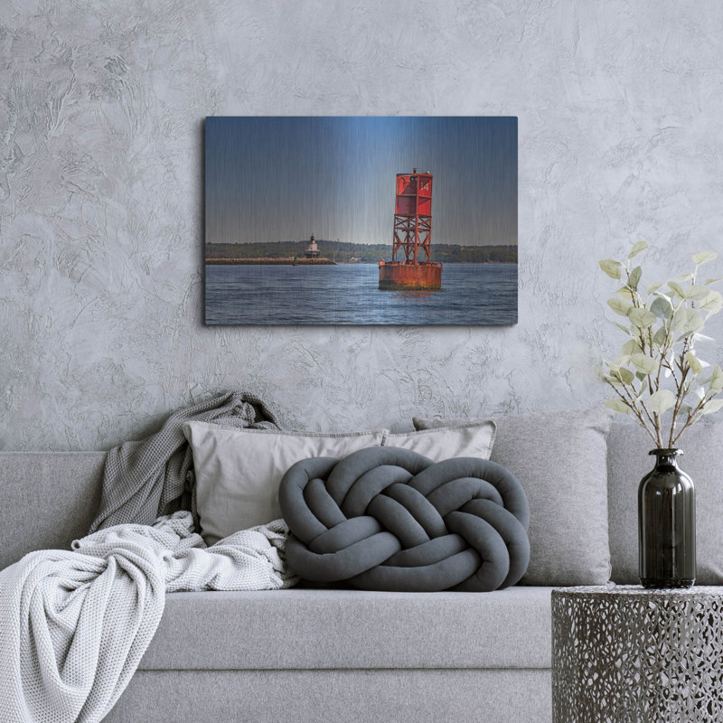 «Buoy And Spring Point Ledge Light» par Rick Berk, applique murale en métal, H 24 po x l 36 po