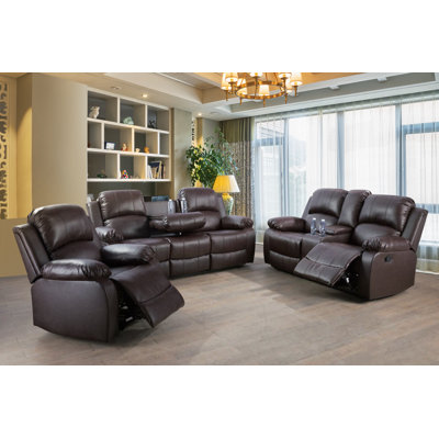 Ensemble de canapé en cuir végétalien 3 pièces avec console centrale et table rabattable Ackles (ensemble de 3)