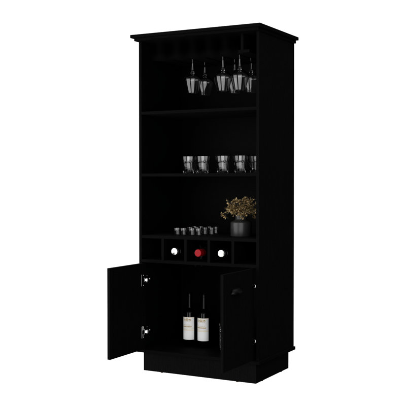 Black Glassware Rack Bar Cabinet - Modern And Practical Cabinetry With Convenient Organized Storage