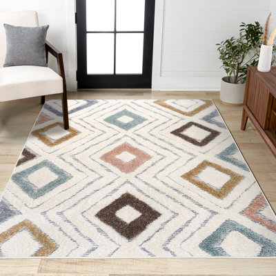 Peru Diamond Tribal High-Low Multi/Cream Rug