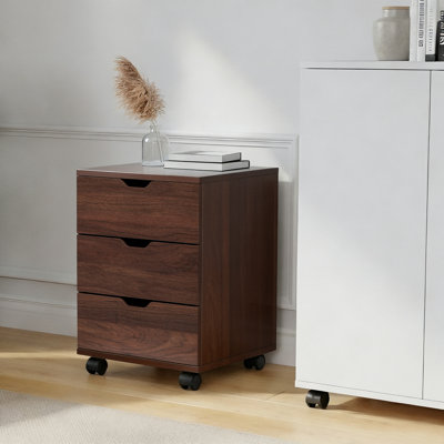 Classeur en bois moderne à 3 tiroirs avec roulettes pivotantes verrouillables (entièrement assemblé)