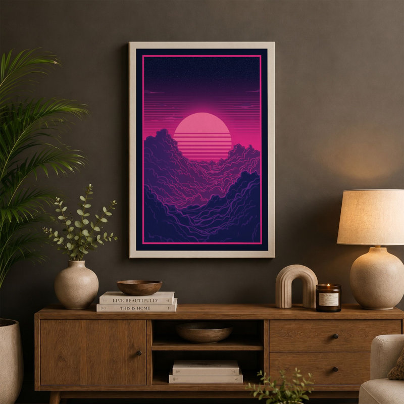 Neon Horizon Retro - Wrapped Canvas, 30x20 - 76.2 x 50.8 cm, White Border