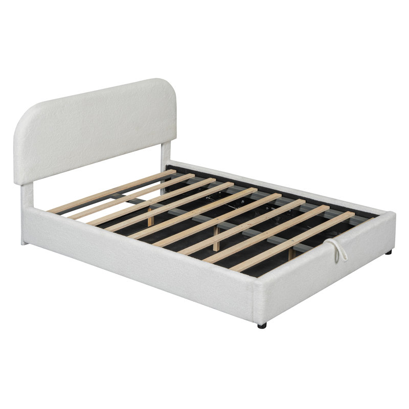Lit plateforme tapissier Teddy, White, Lit double