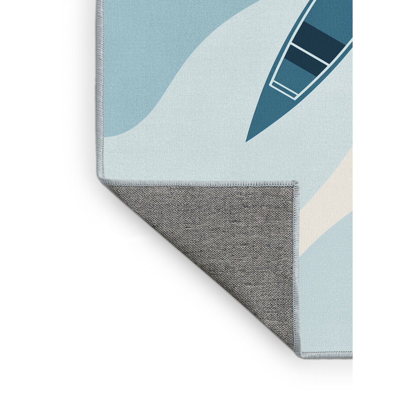 Machine Washable Hambrook Canoeing Lake Minimalist Rug in Blue – SkyBlue Binding, 6x9