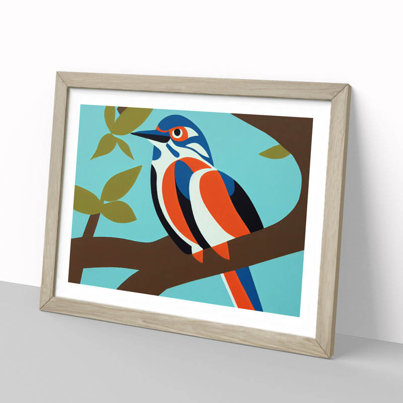 Kingfisher Bird Abstract Vol.2 - Framed Print, 25cm H x 34cm W x 2cm D, Oak