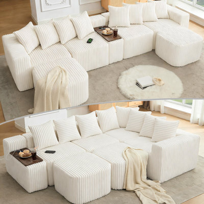 U-Shaped Modular Sofa with Wireless Charging, USB Ports, Cup Holders, No Assembly Required